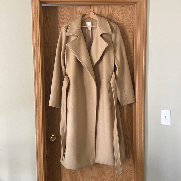 H&M single breasted coat with waist tie - Picture 1 of 5